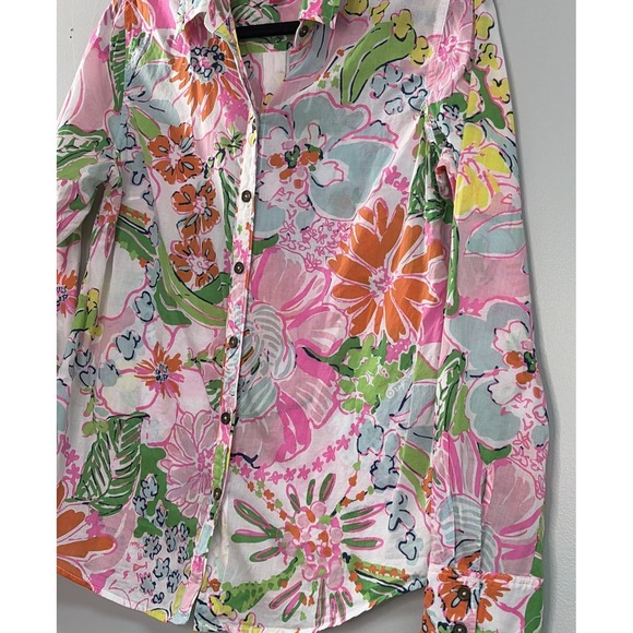 Lilly Pulitzer Women S Floral Bright Color Button Long Sleeve Resort Beach *READ - Picture 2 of 7